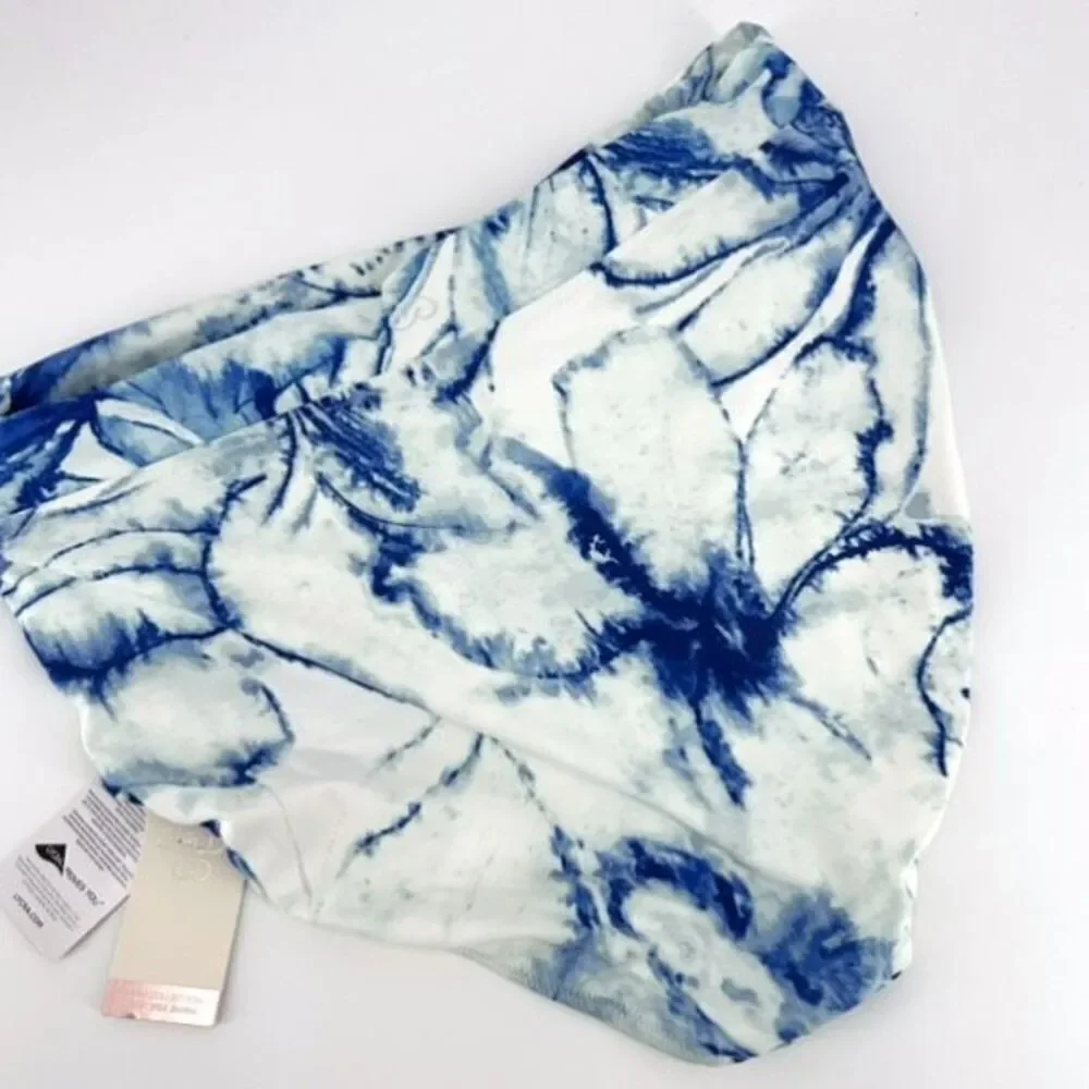 NWT CALIA XL High Waisted Twist Front Swim‎ Bottoms Tummy Control Blue White